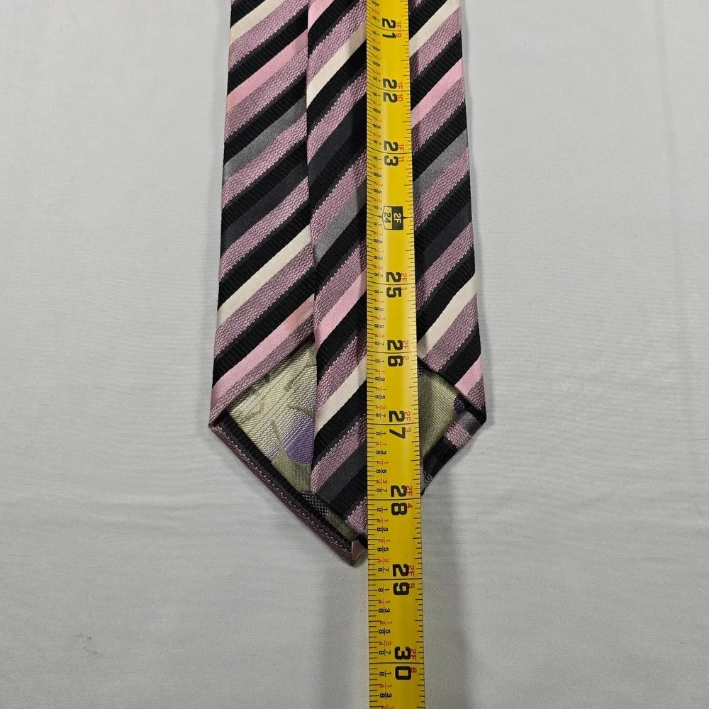Silk Tie Roberto Villini Couture Pink‎ Grey Black Striped Designer Mens